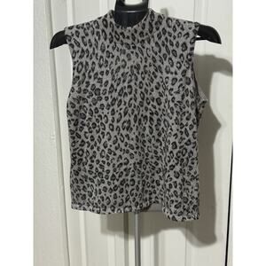 Kathie Lee Gray Black Leopard Metallic Sleeveless Sweater Tank Top Size Large